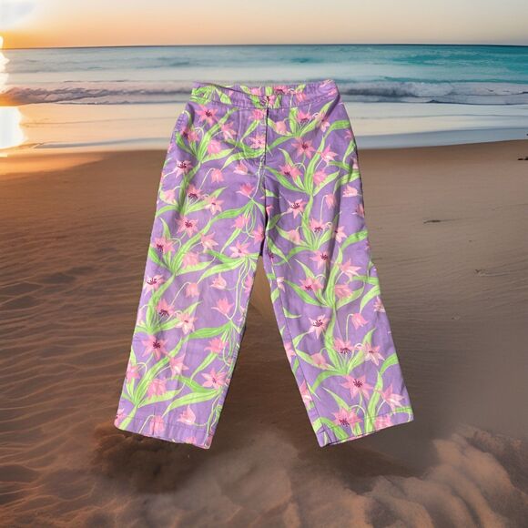 Lilly Pulitzer Capri Pants Womens 10 High Pink Purple Green 100% Cotton 3 Pocket - Picture 2 of 7
